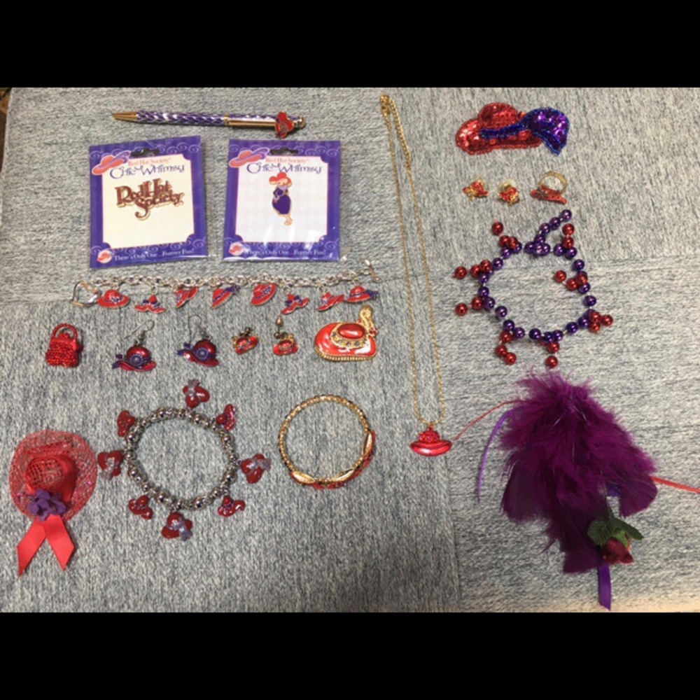 Group of Red Hat Society items